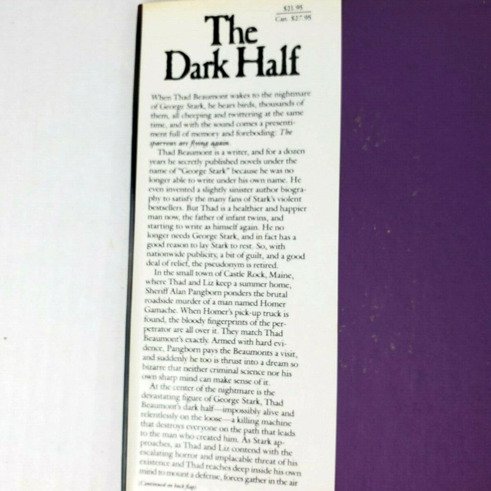 STEPHEN KING THE DARK HALF HARDCOVER W Dust Jacket Horror Suspense Best Seller - Picture 3 of 5